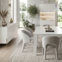 Ensemble séjour table 190cm laqué blanc pieds et poignées métal doré - CARAT