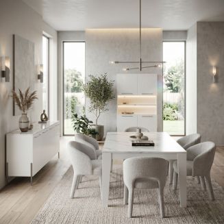 Ensemble séjour table 190cm blanc et marbre pieds et poignées métal anthracite - CARAT