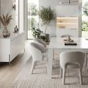 Ensemble séjour table 190cm blanc et marbre pieds et poignées métal anthracite - CARAT