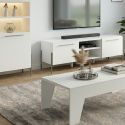 Ensemble salon design laqué blanc pieds et poignées métal anthracite - CARAT