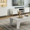 Ensemble salon design blanc et marbre pieds et poignées métal doré - CARAT