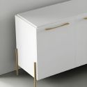 Ensemble séjour table 190cm laqué blanc pieds et poignées métal doré - CARAT