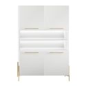 Ensemble séjour table 190cm laqué blanc pieds et poignées métal doré - CARAT