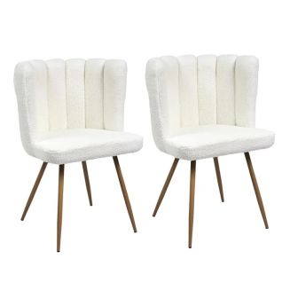 FJARD - Lot de 2 Fauteuils Blanc Tissu Bouclettes