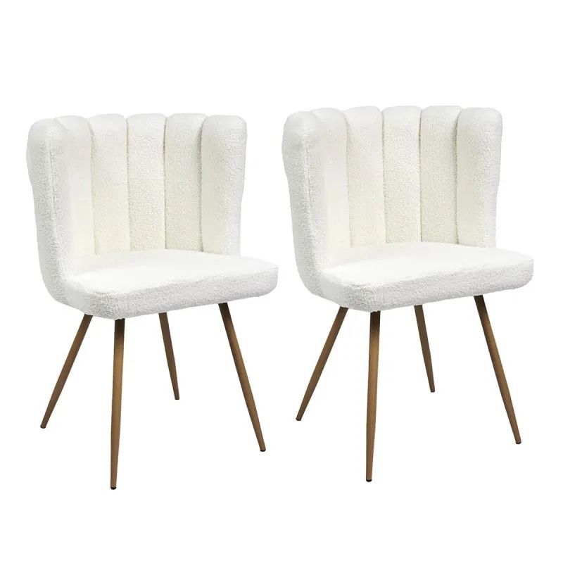 FJARD - Lot de 2 Fauteuils Blanc Tissu Bouclettes