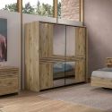 Armoire 2 portes coulissantes avec miroir et leds aspect bois et noir - NIKITA