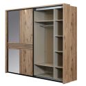 Armoire 2 portes coulissantes avec miroir et leds aspect bois et noir - NIKITA