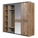 Armoire 2 portes coulissantes avec miroir et leds aspect bois et noir - NIKITA