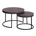 Table Basse Gigogne Aspect Bois finition marbre noir Piètement Métal Noir - MARMOL