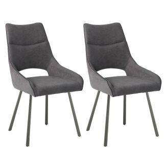 Lot de 2 chaises tissu coloris gris anthracite pieds métal laqué gris - SILOUAN