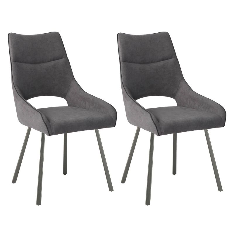 Lot de 2 chaises tissu coloris gris anthracite pieds métal laqué gris - SILOUAN