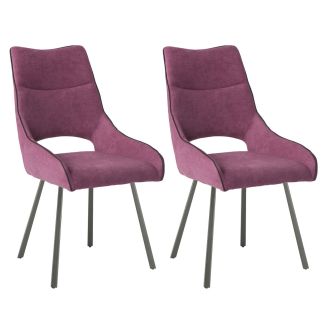 Lot de 2 chaises tissu coloris violet pieds métal laqué gris - SILOUAN