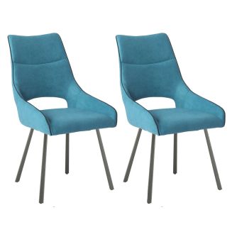 Lot de 2 chaises tissu coloris bleu pieds métal laqué gris - SILOUAN