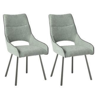 Lot de 2 chaises tissu coloris vert d'eau pieds métal laqué gris - SILOUAN
