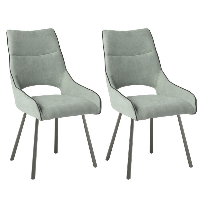 Lot de 2 chaises tissu coloris vert d'eau pieds métal laqué gris - SILOUAN