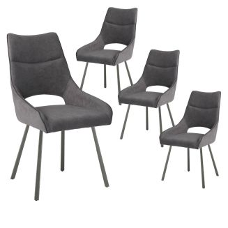 Lot de 4 chaises tissu coloris gris anthracite pieds métal laqué gris - SILOUAN