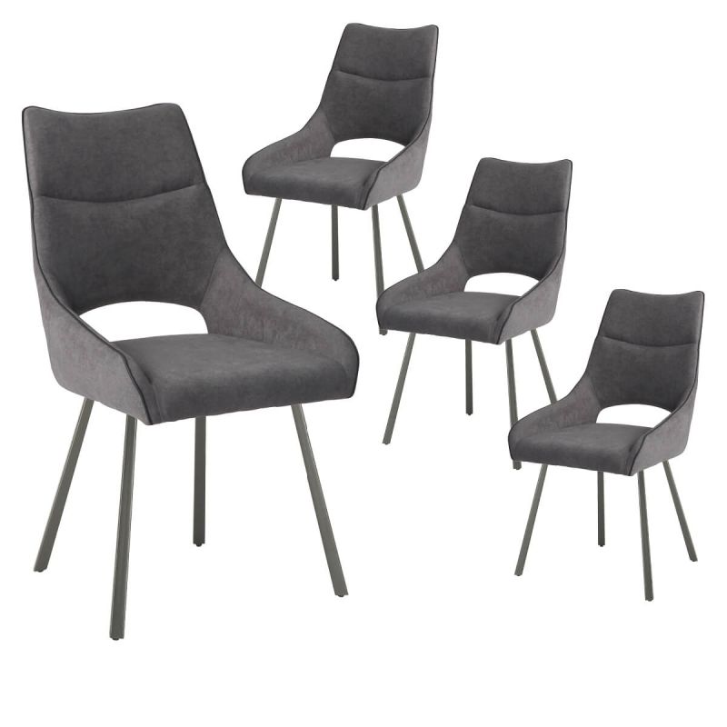 Lot de 4 chaises tissu coloris gris anthracite pieds métal laqué gris - SILOUAN