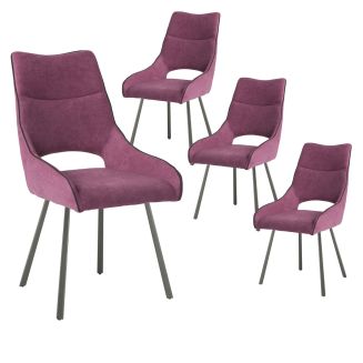 Lot de 4 chaises tissu coloris violet pieds métal laqué gris - SILOUAN