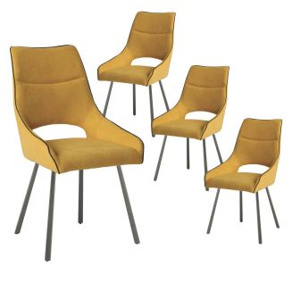 Lot de 4 chaises tissu coloris jaune pieds métal laqué gris - SILOUAN