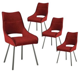 Lot de 4 chaises tissu coloris rouge pieds métal laqué gris - SILOUAN