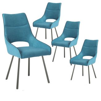 Lot de 4 chaises tissu coloris bleu pieds métal laqué gris - SILOUAN