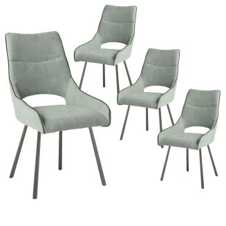 Lot de 4 chaises tissu coloris vert d'eau pieds métal laqué gris - SILOUAN
