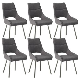 Lot de 6 chaises tissu coloris gris anthracite pieds métal laqué gris - SILOUAN