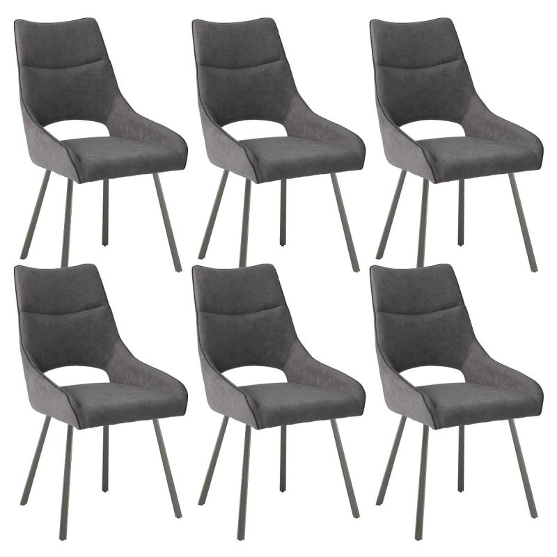 Lot de 6 chaises tissu coloris gris anthracite pieds métal laqué gris - SILOUAN