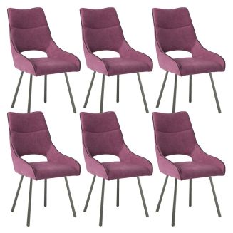 Lot de 6 chaises tissu coloris violet pieds métal laqué gris - SILOUAN