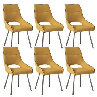 Lot de 6 chaises tissu coloris jaune pieds métal laqué gris - SILOUAN