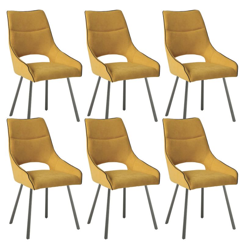 Lot de 6 chaises tissu coloris jaune pieds métal laqué gris - SILOUAN