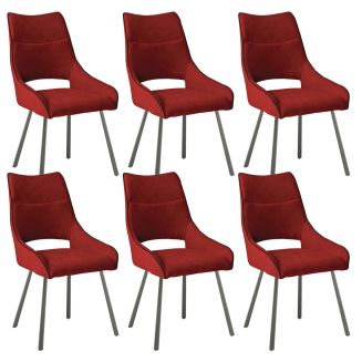 Lot de 6 chaises tissu coloris rouge pieds métal laqué gris - SILOUAN