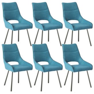Lot de 6 chaises tissu coloris bleu pieds métal laqué gris - SILOUAN