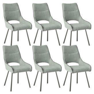 Lot de 6 chaises tissu coloris vert d'eau pieds métal laqué gris - SILOUAN