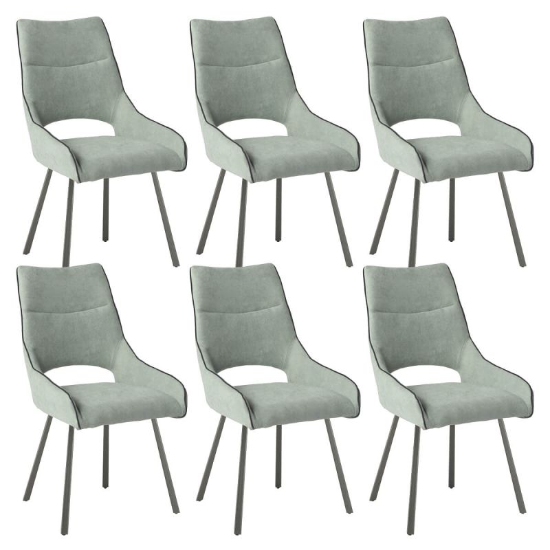 Lot de 6 chaises tissu coloris vert d'eau pieds métal laqué gris - SILOUAN