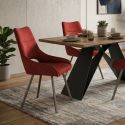 Lot de 4 chaises tissu coloris rouge pieds métal laqué gris - SILOUAN