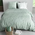 Parure housse de couette 240x220cm + 2 taies motif floral vert et blanc 100% coton - DALEY