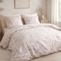 Parure housse de couette 240x220cm + 2 taies motif feuilles rose poudré 100% coton - LIXIA