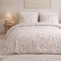 Parure housse de couette 240x220cm + 2 taies motif feuilles rose poudré 100% coton - LIXIA