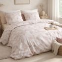 Parure housse de couette 240x220cm + 2 taies motif feuilles rose poudré 100% coton - LIXIA