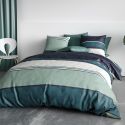 Parure housse de couette 240x220cm + 2 taies motif graphique vert et bleu 100% coton - TIKIAN