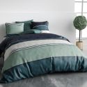 Parure housse de couette 260x240cm + 2 taies motif graphique vert et bleu 100% coton - TIKIAN