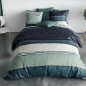 Parure housse de couette 260x240cm + 2 taies motif graphique vert et bleu 100% coton - TIKIAN