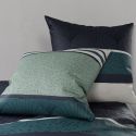 Parure housse de couette 260x240cm + 2 taies motif graphique vert et bleu 100% coton - TIKIAN