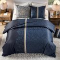 Parure housse de couette 240x220cm + 2 taies motif arabesques bleu 100% coton - FLORISE