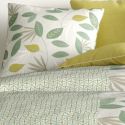 Parure housse de couette 260x240cm + 2 taies motif feuilles vert et jaune 100% coton - EUREKA