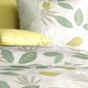 Parure housse de couette 260x240cm + 2 taies motif feuilles vert et jaune 100% coton - EUREKA