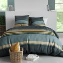 Parure housse de couette 260x240cm + 2 taies motif graphique bleu et jaune 100% coton - STRALA