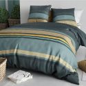 Parure housse de couette 260x240cm + 2 taies motif graphique bleu et jaune 100% coton - STRALA