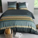 Parure housse de couette 260x240cm + 2 taies motif graphique bleu et jaune 100% coton - STRALA